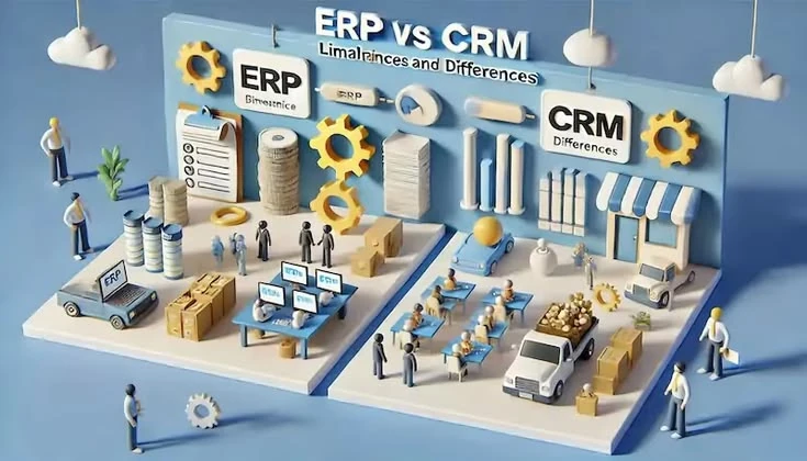 ERP and CRM business systems illustration