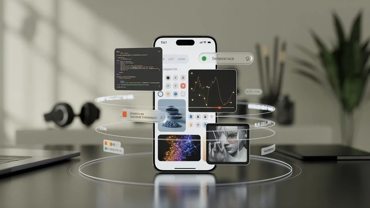 Modern mobile application development interface on a smartphone