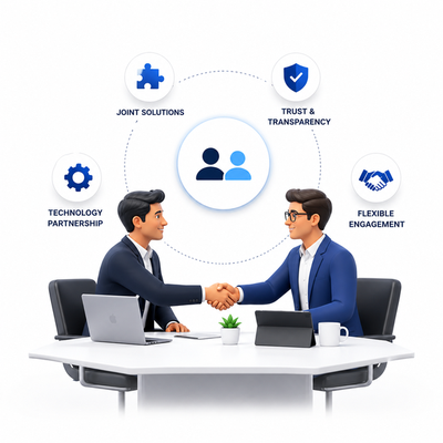 Professional technology partnership and collaboration illustration
